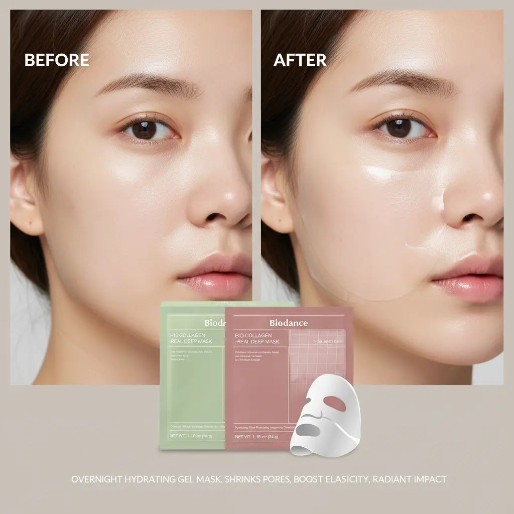 BIODANCE Bio-Collagen Deep Hydrating Gel Mask, Night Moisturizing, Shrinking Pores, Improving Elasticity, 4 Pieces per Box
